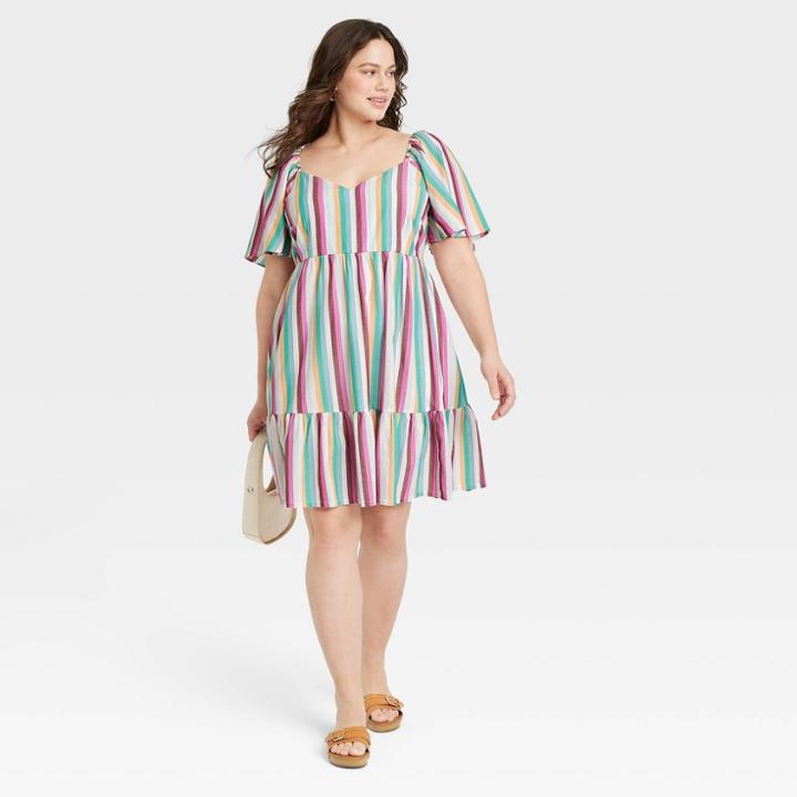Women's Plus Size Flutter Short Sleeve Tiered Dress - Ava & Viv X