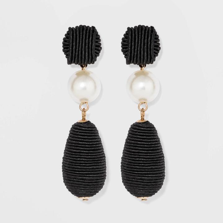 Wrapped Round And Beaded With Simulated Pearl Teardrop Earrings - A New Day Black, Women's