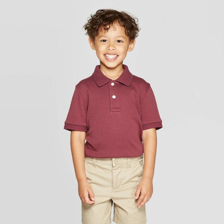 Toddler Boys' Short Sleeve Interlock Uniform Polo Shirt - Cat & Jack Burgundy (red)