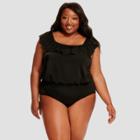 Dreamsuit By Miracle Brands Women's Plus Slimming Control Blouson Off The Shoulder One Piece Swimsuit - Black