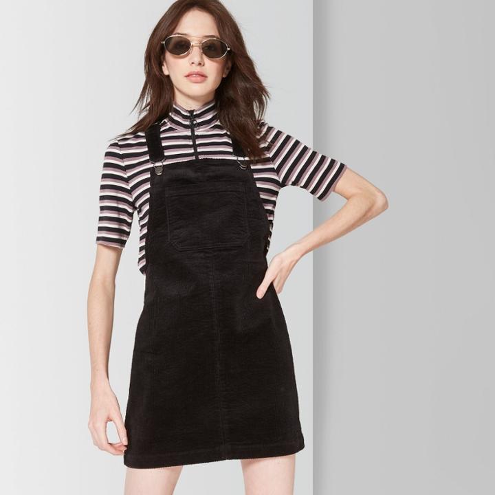 Women's Cord Pinafore A Line Dress - Wild Fable Black