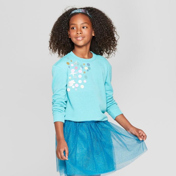 Girls' Disney Princess Ariel Seashell Bubbles Sweatshirt - Turquoise