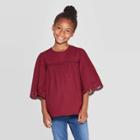 Girls' Woven Eyelet Top - Cat & Jack Burgundy Xl, Girl's, Red