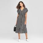 Women's Striped Textured V-neck Dress - A New Day Black/white