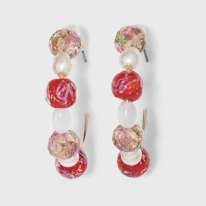 Mixed Floral Beaded Hoop Earrings - A New Day Red