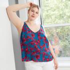 Women's Plus Size Floral Print Essential Tank Top - A New Day Blue
