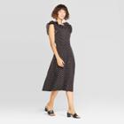 Women's Sleeveless Boat Neck Frill Ruffle A Line Dress - Who What Wear Black
