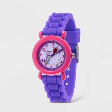 Girls' Red Balloon Unicorn Plastic Time Teacher Silicone Strap Watch - Purple, Purple/red