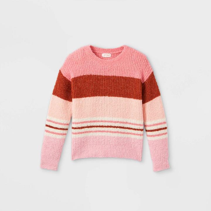 Girls' Striped Pullover Sweater - Cat & Jack Paris Pink