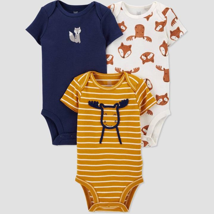 Baby Boys' 3pk Woodland Short Sleeve Bodysuit - Just One You Made By Carter's Off-white/gold/blue