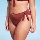 Women's Pique Textured High Leg Cheeky High Waist Bikini Bottom - Wild Fable Rust