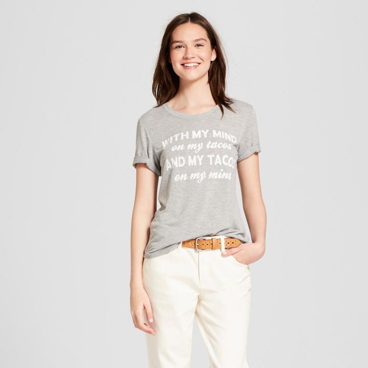 Target Women's With My Mind On My Tacos Short Sleeve Graphic T-shirt - Zoe+liv (juniors') Heather Gray