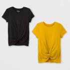 Girls' Short Sleeve Twist Front 2pk T-shirt - Art Class Gold/black