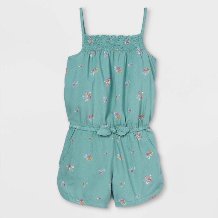 Girls' Printed Sleeveless Woven Romper - Cat & Jack Ocean Green
