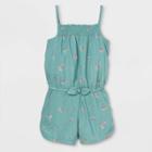 Girls' Printed Sleeveless Woven Romper - Cat & Jack Ocean Green
