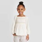 Toddler Girls' Long Sleeve Smocked T-shirt - Art Class Cream 12m, Toddler Girl's, Beige
