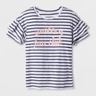 Grayson Social Girls' 'unicorn Fan Club' Striped Flutter Short Sleeve T-shirt - Navy/white