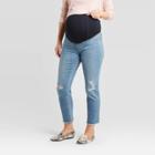 Maternity Crossover Panel Distressed Straight Jeans - Isabel Maternity By Ingrid & Isabel Blue