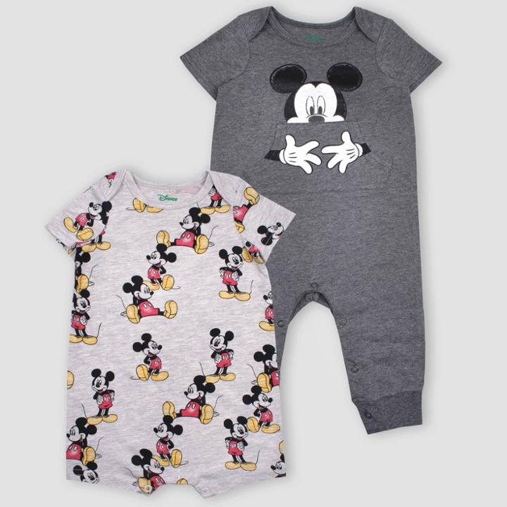 Petitebaby Boys' 2pk Disney Mickey Mouse Short Sleeve Rompers - Gray