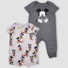 Petitebaby Boys' 2pk Disney Mickey Mouse Short Sleeve Rompers - Gray