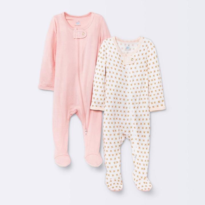 Baby Girls' 2pk Sleep N' Play - Cloud Island Pink Newborn