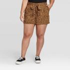Women's Plus Size Animal Print Tie Waist Shorts - A New Day Brown 1x, Women's,