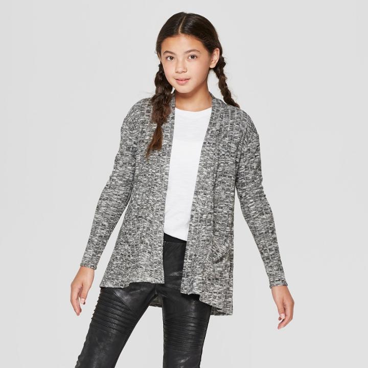 Girls' Waffle Knit Long Sleeve Cardigan - Art Class Charcoal