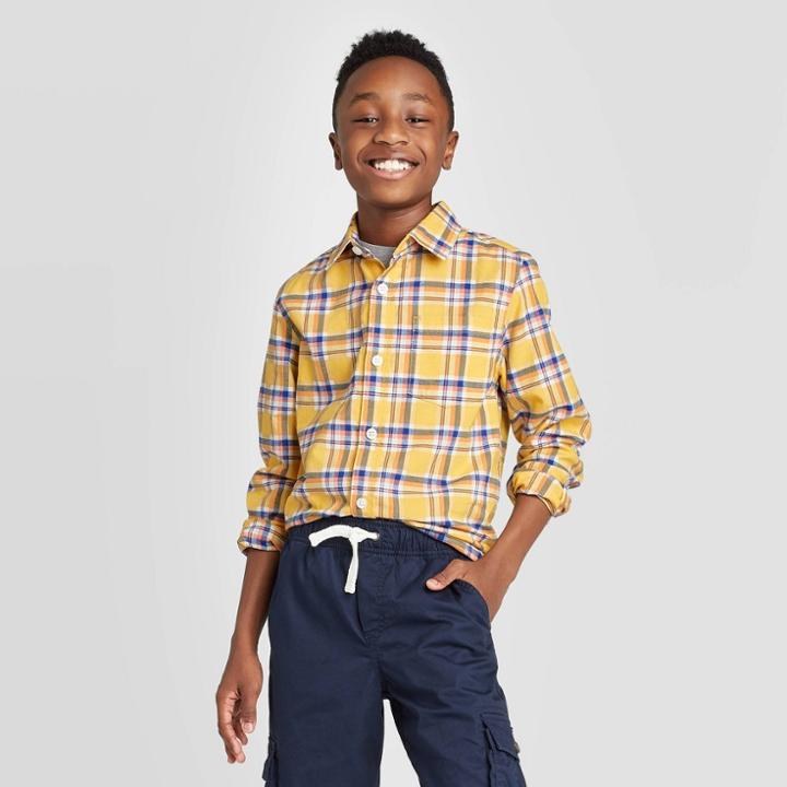Boys' Long Sleeve Woven Button-down Shirt - Cat & Jack Yellow