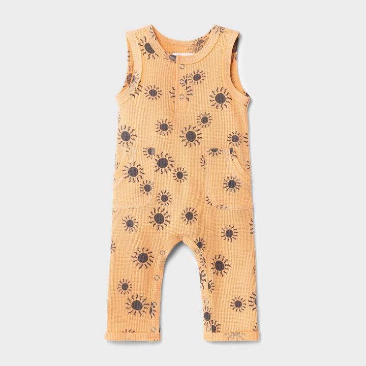 Grayson Mini Baby Boys' Thermal Henley Jumpsuit - Orange Newborn