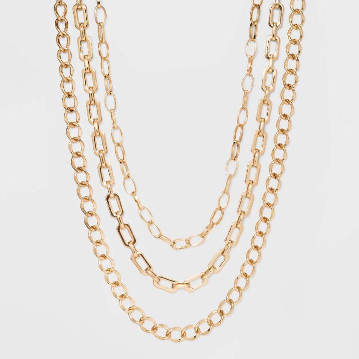 Three Piece Metal Chain Link Necklace - A New Day Gold