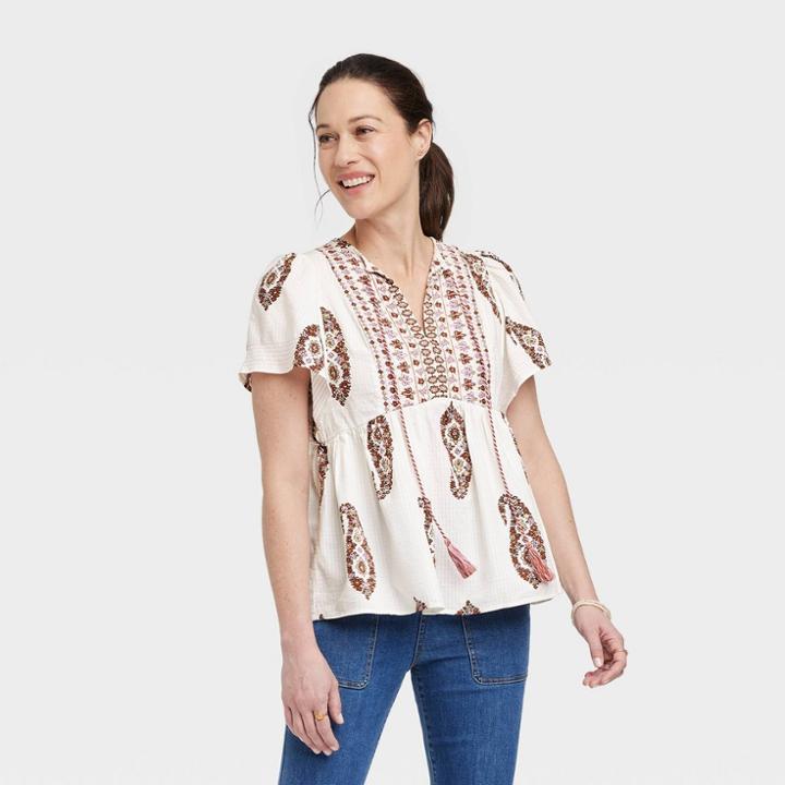 Women's Flutter Short Sleeve Top - Knox Rose White Paisley