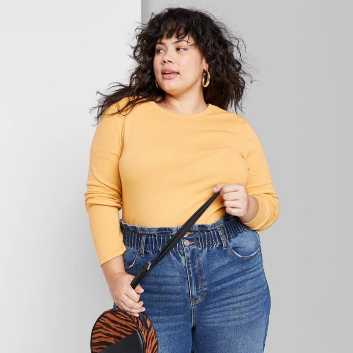 Women's Plus Size Long Sleeve Crewneck T-shirt - Wild Fable Yellow 1x, Women's,