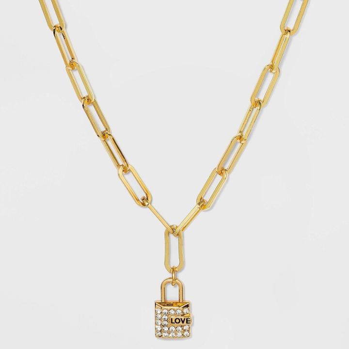 Sugarfix By Baublebar Crystal Padlock Link Chain Necklace - Gold