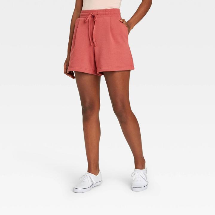 Women's High-rise Tie Waist Knit Lounge Shorts - A New Day Dark Pink