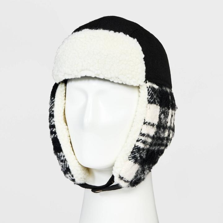 Men's Plaid Sherpa Trapper Hat - Original Use Black