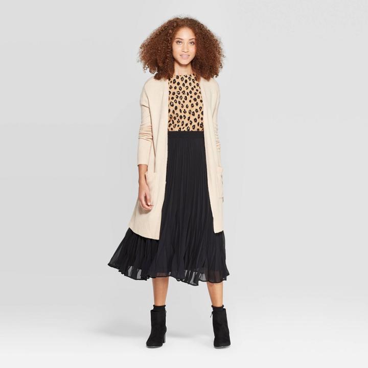 Women's Long Sleeve Cozy Sweater Cardigan - A New Day Beige S, Women's,
