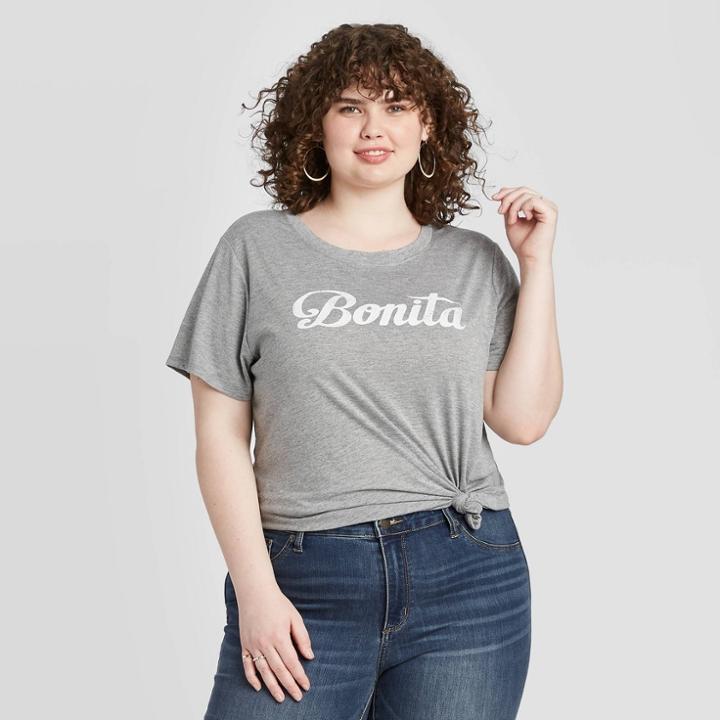 Modern Lux Women's Plus Size Bonita Short Sleeve Graphic T-shirt (juniors') - Heather Gray 1x, Women's,