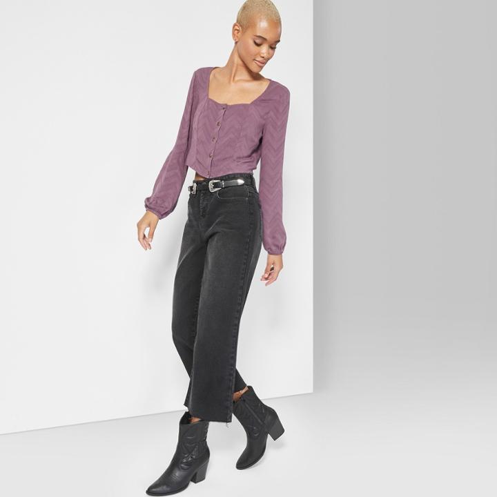 Women's Long Sleeve Woven Top - Wild Fable Plum Purple