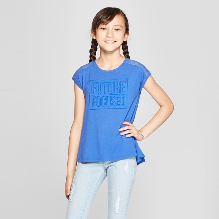 Girls' Future Focused Cap Sleeve Drapey Top - Cat & Jack Blue