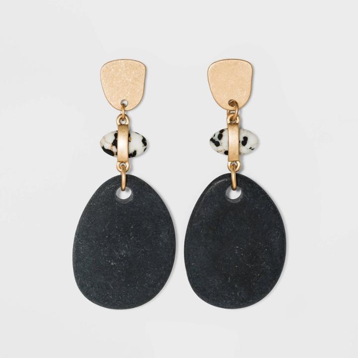 Irregular Post With Semi-precious Dalmatian Jasper And Stone Drop Earrings - Universal Thread Black