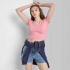 Women's Short Sleeve V-neck Cropped T-shirt - Wild Fable Pink