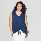 Women's Plus Size Sleeveless V-neck Tie Front Tank Top - Universal Thread Indigo (blue)