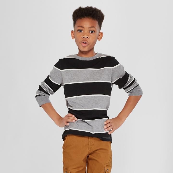 Boys' Long Sleeve Stripe T-shirt - Cat & Jack Gray