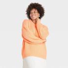 Women's Plus Size Crewneck Textured Pullover Sweater - A New Day Orange