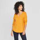 Women's Long Sleeve Cozy Knit Blouse - A New Day Yellow