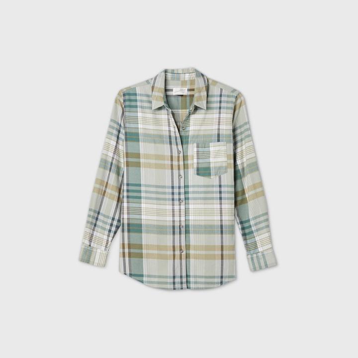 Women's Plus Size Plaid Long Sleeve Button-down Shirt - Universal Thread Green