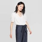 Women's Regular Fit Short Sleeve V-neck T-shirt - A New Day Fresh White