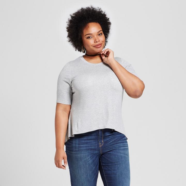 Women's Plus Size Rib Drapey T-shirt - Ava & Viv Light Heather Gray X