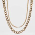 18 Curb Chain And Herringbone Necklace Set 2pc - Universal Thread Worn Gold
