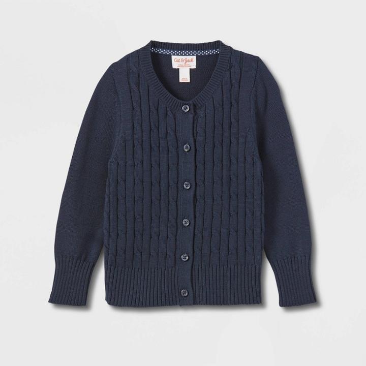 Toddler Girls' Crew Neck Cable Knit Uniform Sweater - Cat & Jack Blue